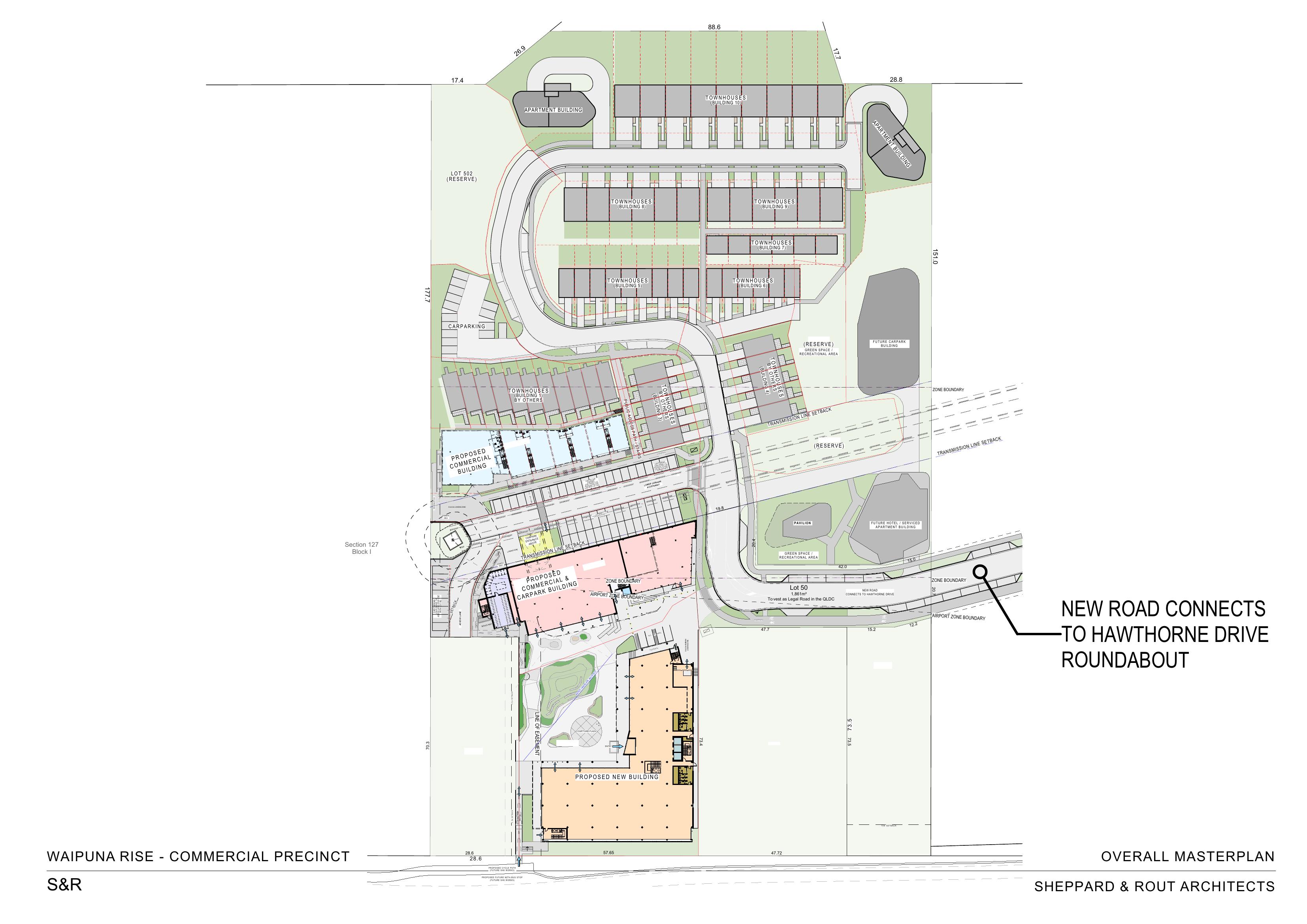 Waipuna Rise Commercial Precinct site plan by Sheppard & Rout Architects, labelled